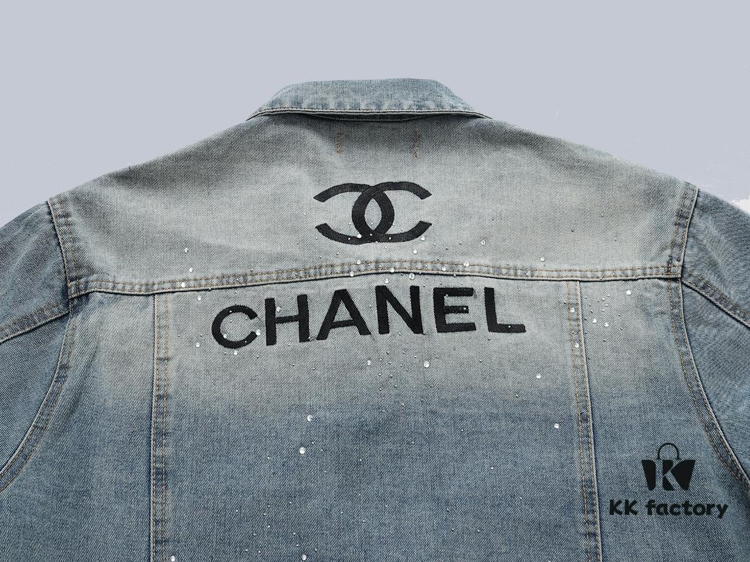 Top Version (Different from Standard Stock) Chanel CHANEL Rhinestone Embellished Denim Jacket Coat