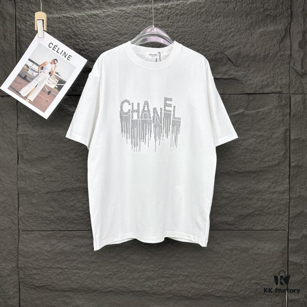 Chanel 2025 New Sequin Letter Logo Couple's Short Sleeve T-Shirt