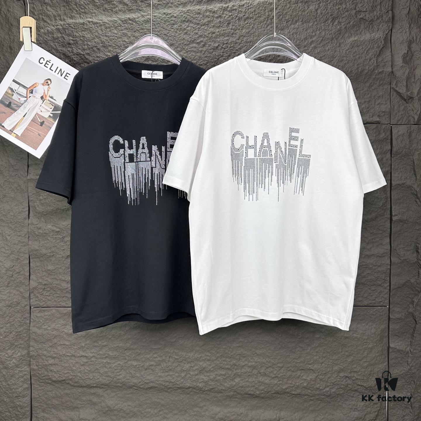 Chanel 2025 New Arrival Rhinestone Letter Logo Couple Short Sleeve T-Shirt
