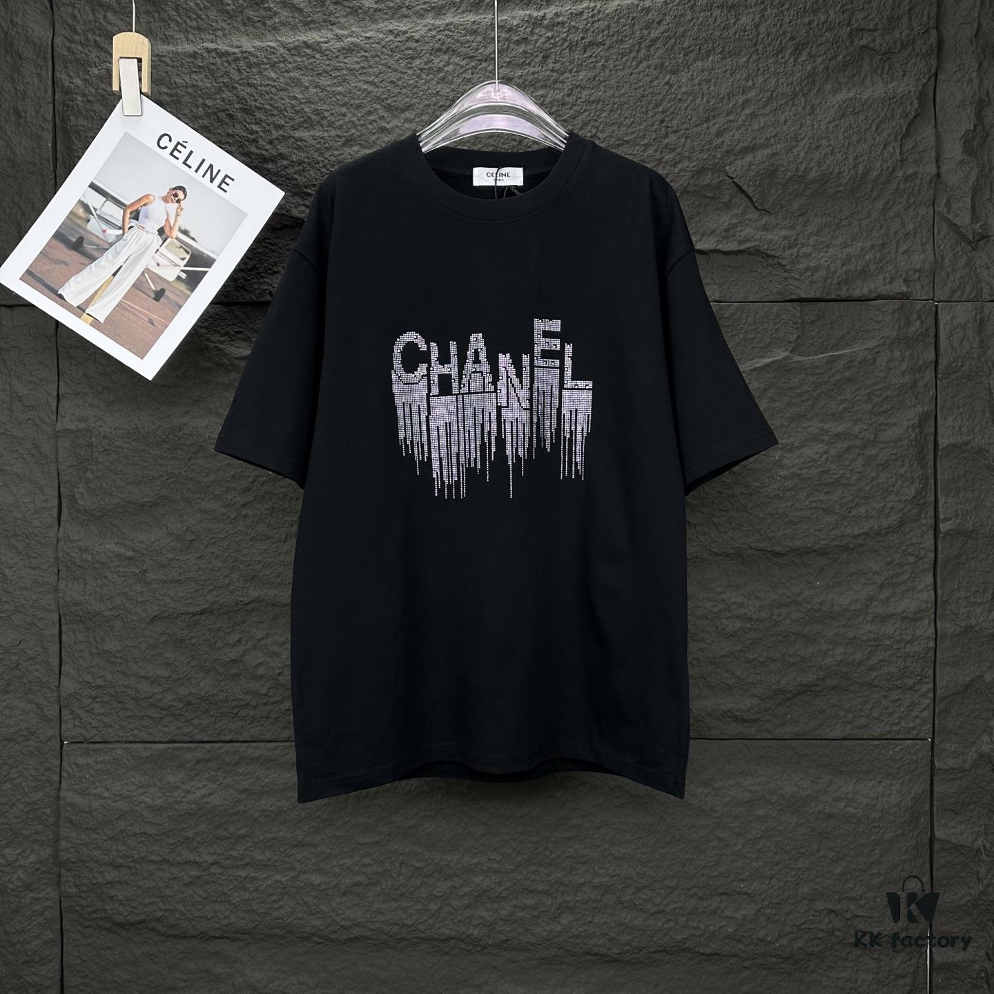 Chanel 2025 New Arrival Rhinestone Letter Logo Couple Short Sleeve T-Shirt