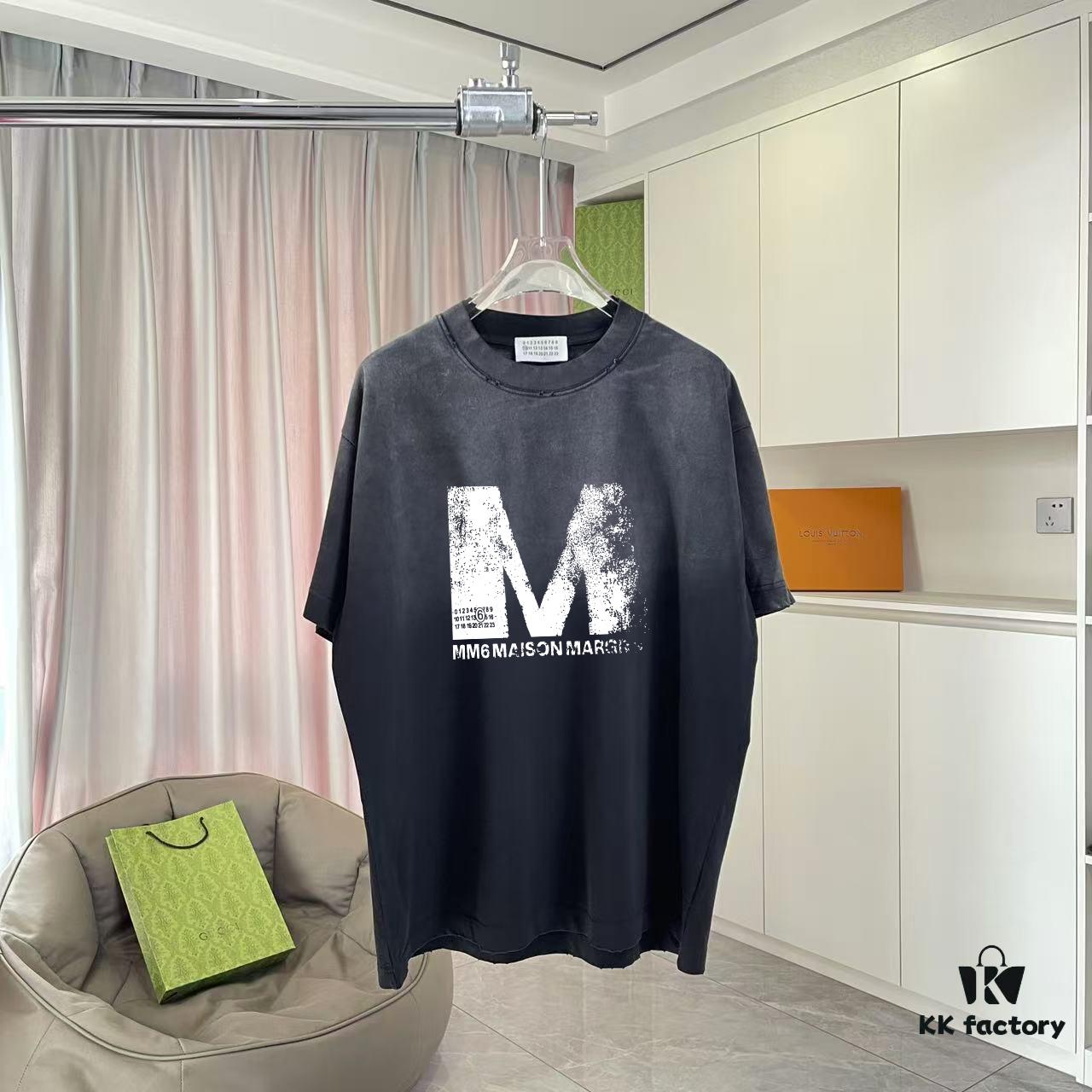 MM6 Maison Margiela 2025 Summer New Arrival Distressed Gradient Vintage Short Sleeve T-Shirt with Custom Fabric 320g and Signature Logo Print Unisex