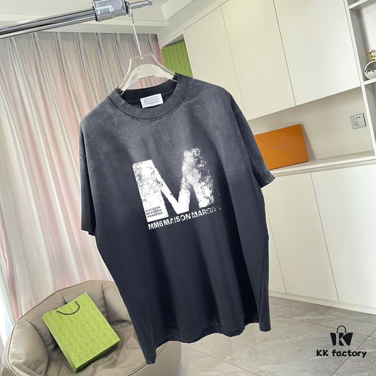 MM6 Maison Margiela 2025 Summer New Arrival Distressed Gradient Vintage Short Sleeve T-Shirt with Custom Fabric 320g and Signature Logo Print Unisex