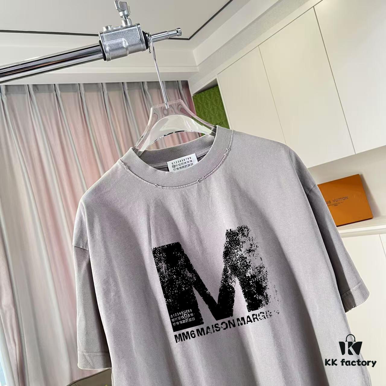 MM6 Maison Margiela 2025 Summer New Arrival Distressed Gradient Vintage Short Sleeve T-Shirt with Unique Logo Print, Custom 320g Fabric Unisex Tee