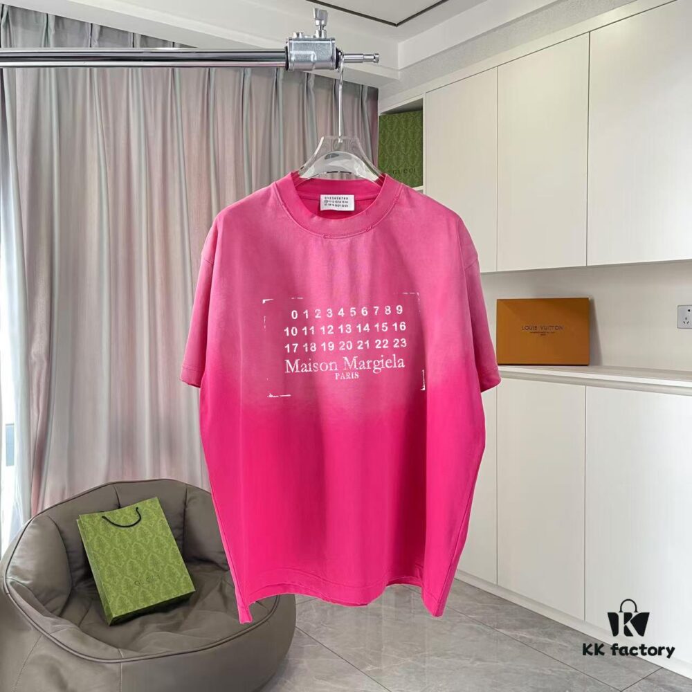 MM6 Maison Margiela 2025 Summer New Arrival Distressed Gradient Worn-Out Short Sleeve T-Shirt with Signature Logo Print, Custom 320g Fabric Unisex Design