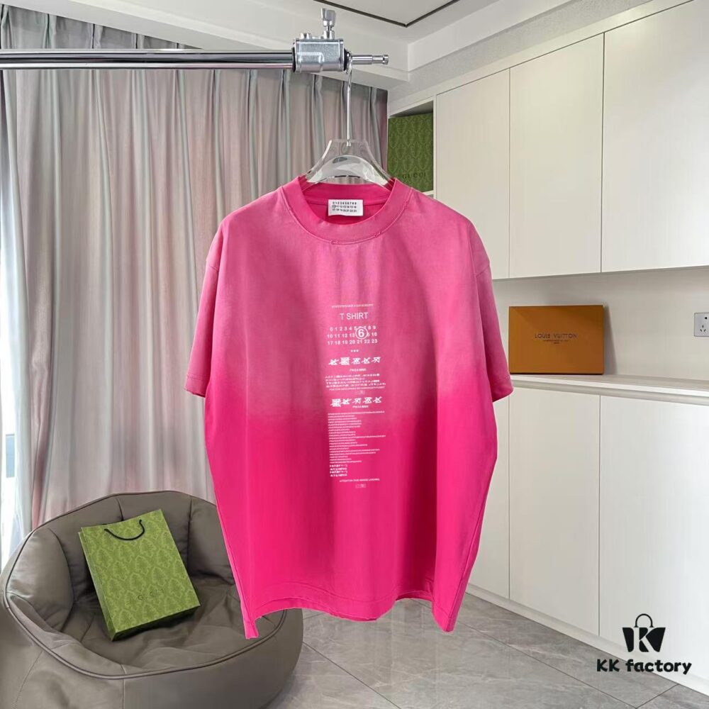 MM6 Maison Margiela 2025 Summer New Arrival Distressed Gradient Worn-Out Short Sleeve T-Shirt with Unique Logo Print, Custom 320g Fabric Unisex Design