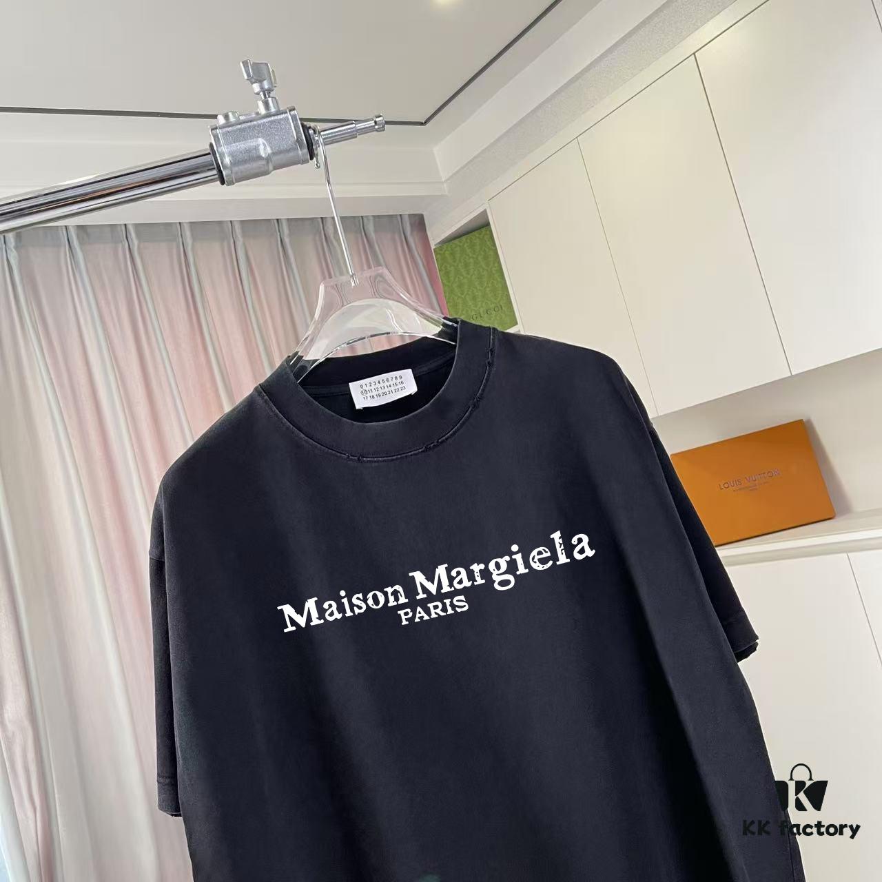 MM6 Maison Margiela 2025 Summer New Arrival Distressed Gradient Vintage Short Sleeve T-Shirt with Signature Logo Print, Custom 320g Fabric Unisex Design