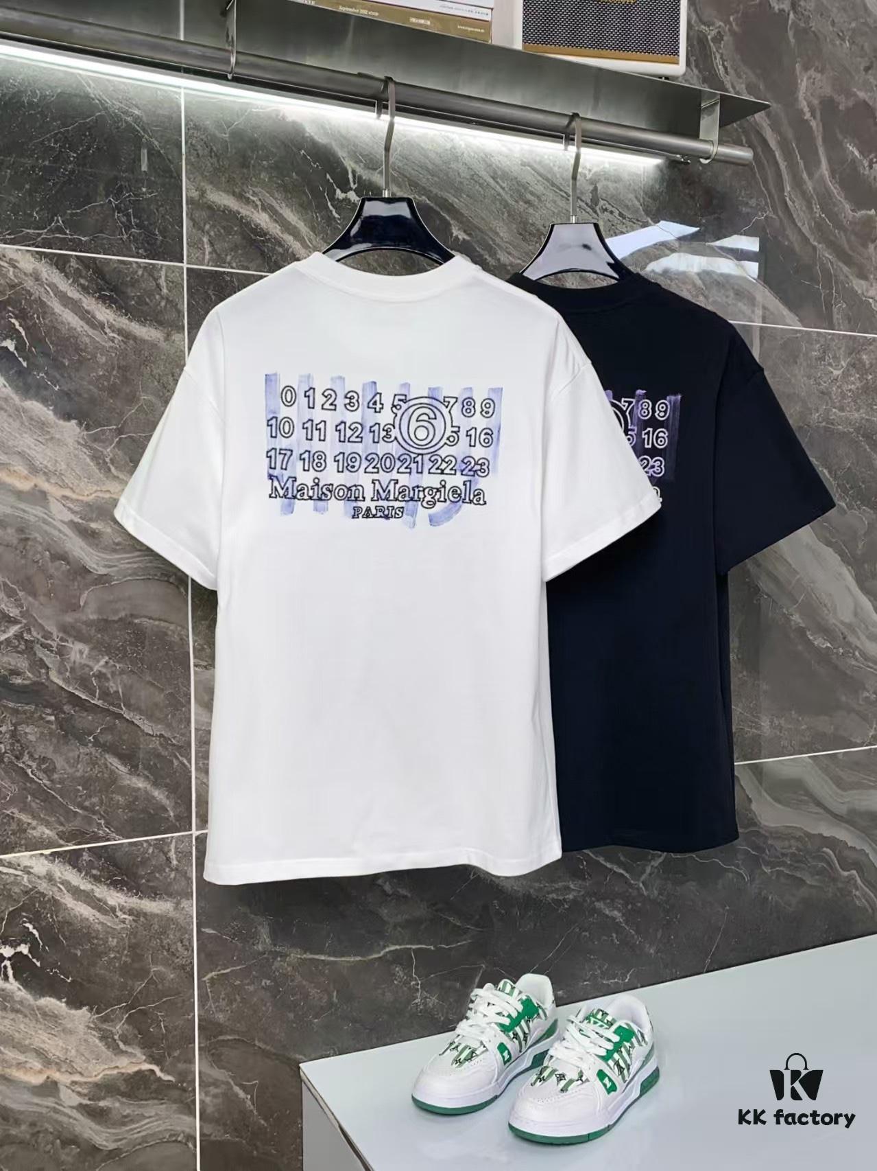 25ss Maison Margiela Hand-Painted Letter Embroidery T-Shirt, Inspired by 80s Retro Style, Premium 310g Dyed Fabric, Short Sleeve Unisex Tee