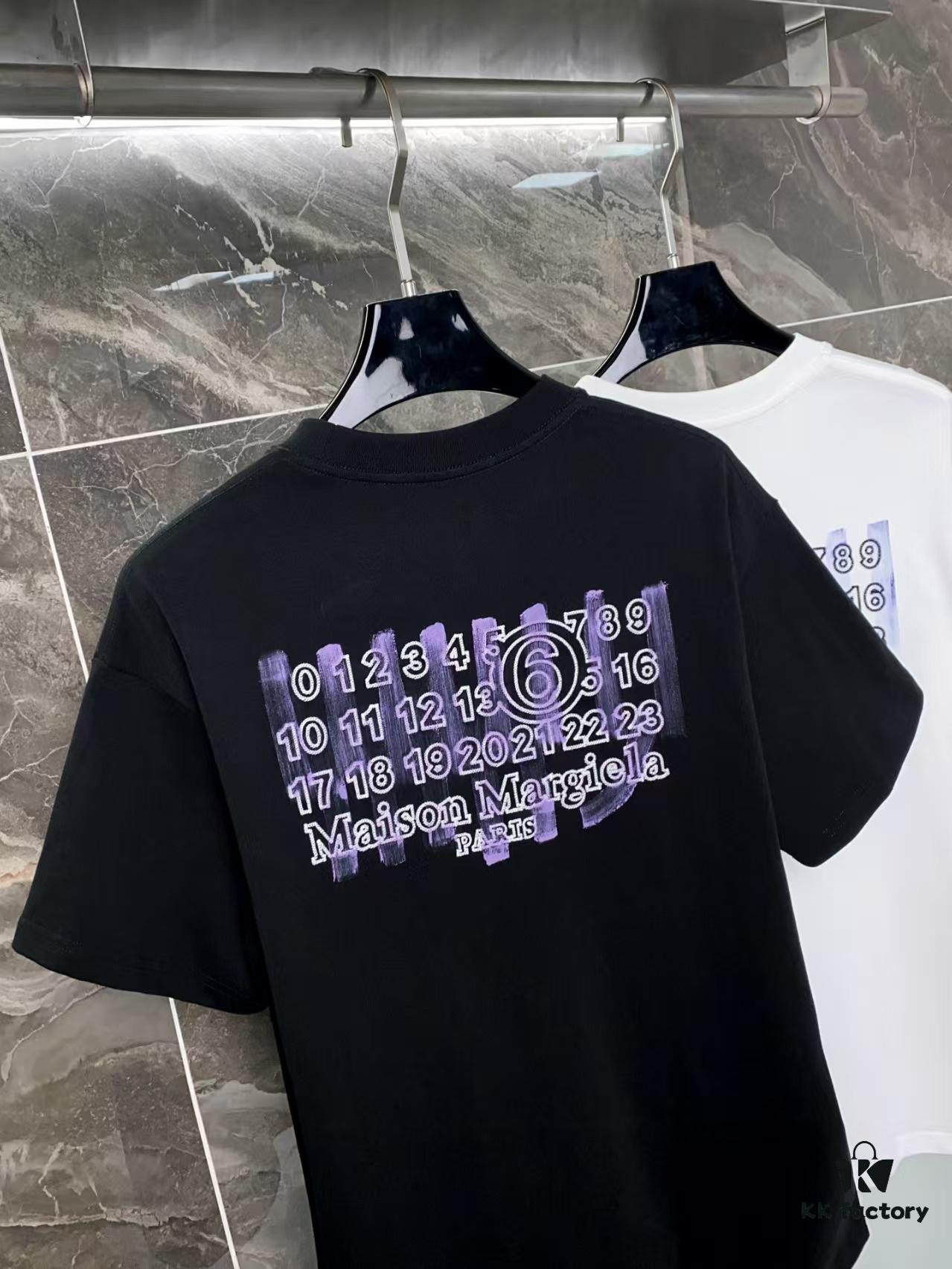 25ss Maison Margiela Hand-Painted Letter Embroidery T-Shirt, Inspired by 80s Retro Style, Premium 310g Dyed Fabric, Short Sleeve Unisex Tee