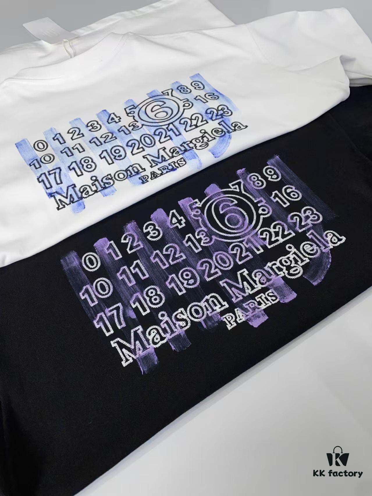 25ss Maison Margiela Hand-Painted Letter Embroidery T-Shirt, Inspired by 80s Retro Style, Premium 310g Dyed Fabric, Short Sleeve Unisex Tee