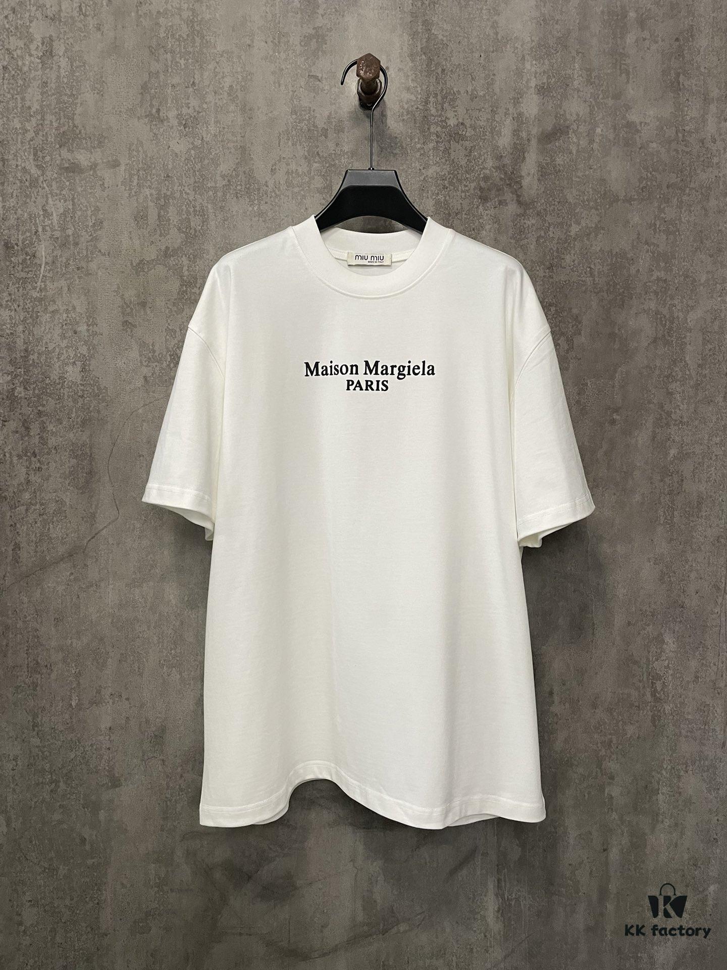 Heavyweight 380g Short Sleeve T-Shirt for Autumn and Winter, Martin Mariela MM6 24SS Eight-Language Letter Puff Print