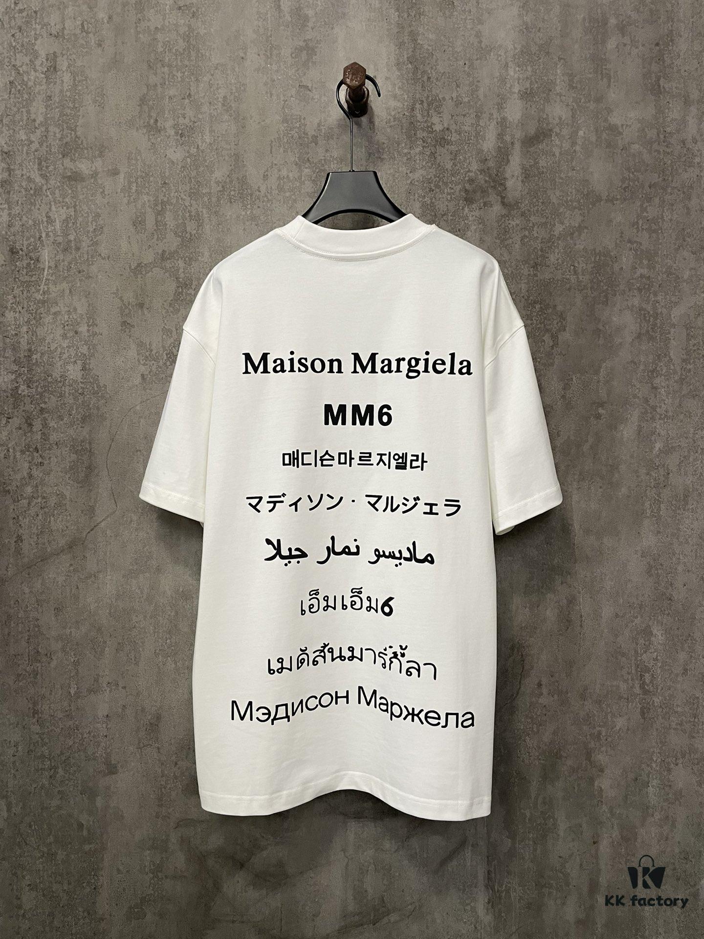 Heavyweight 380g Short Sleeve T-Shirt for Autumn and Winter, Martin Mariela MM6 24SS Eight-Language Letter Puff Print