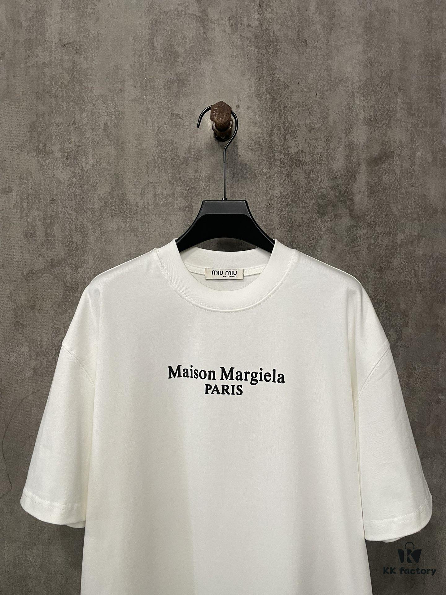 Heavyweight 380g Short Sleeve T-Shirt for Autumn and Winter, Martin Mariela MM6 24SS Eight-Language Letter Puff Print