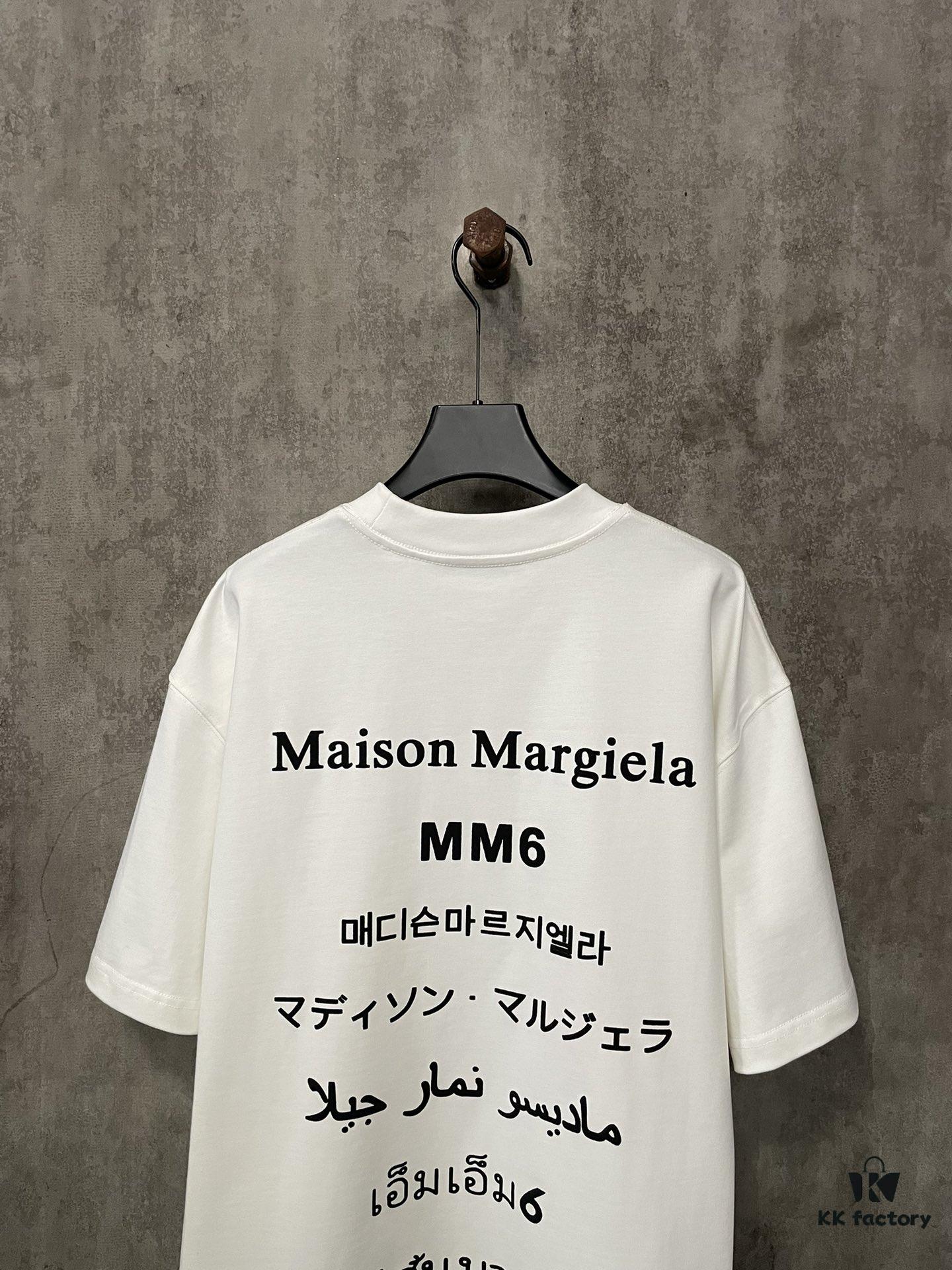 Heavyweight 380g Short Sleeve T-Shirt for Autumn and Winter, Martin Mariela MM6 24SS Eight-Language Letter Puff Print