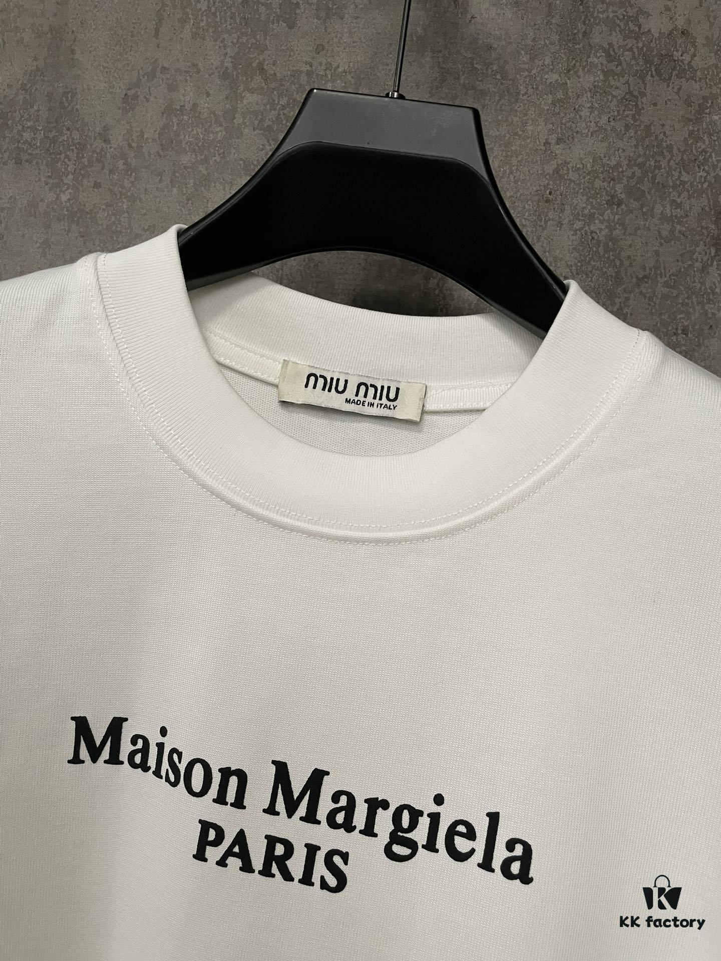 Heavyweight 380g Short Sleeve T-Shirt for Autumn and Winter, Martin Mariela MM6 24SS Eight-Language Letter Puff Print