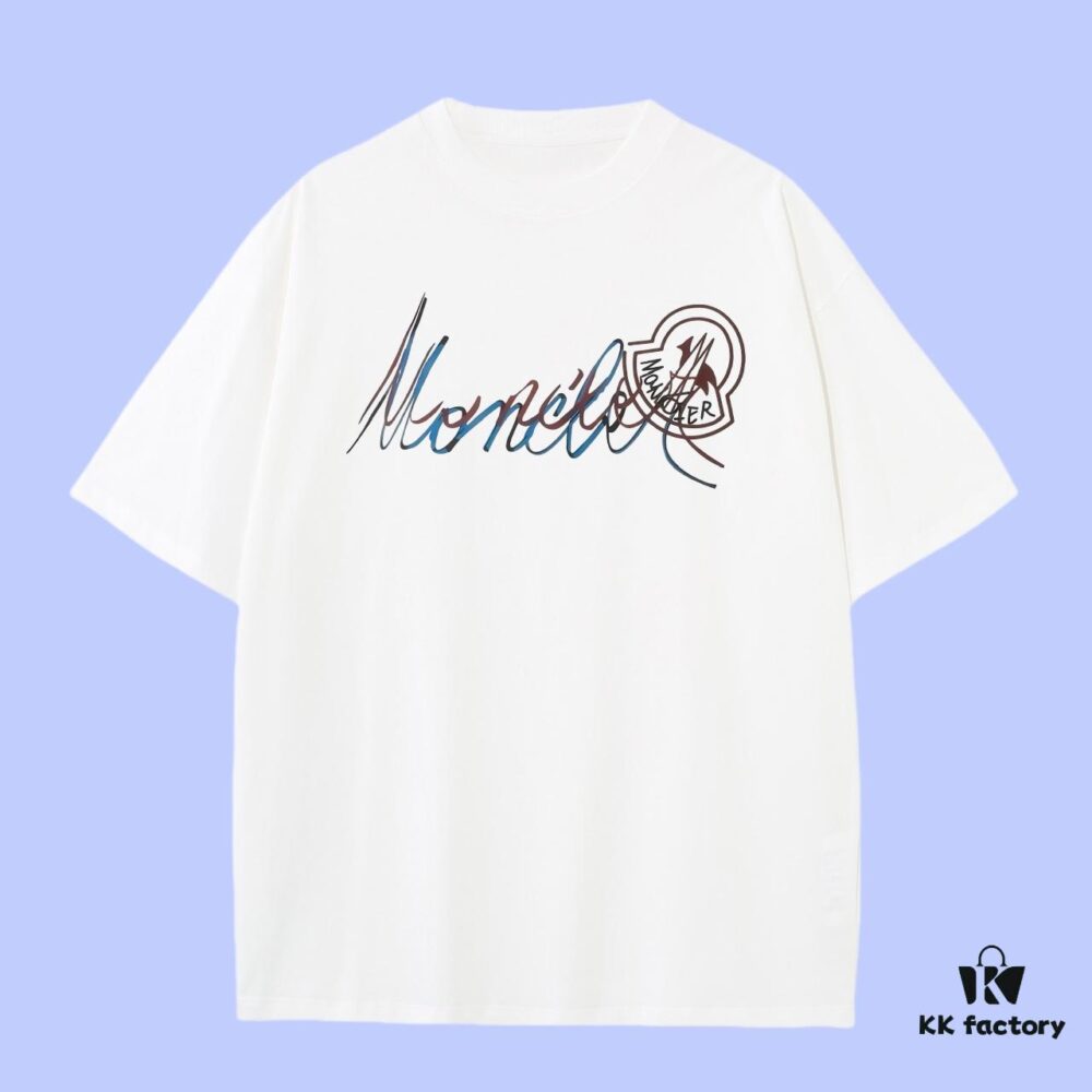 High-End Quality Moncler 2025 Fall Spring Collection Typography Logo Short-Sleeve T-Shirt, Premium 270G 32-Count Double-Yarn Pure Cotton Fabric, Distinct from Regular Prints, Relaxed Fit Unisex Design