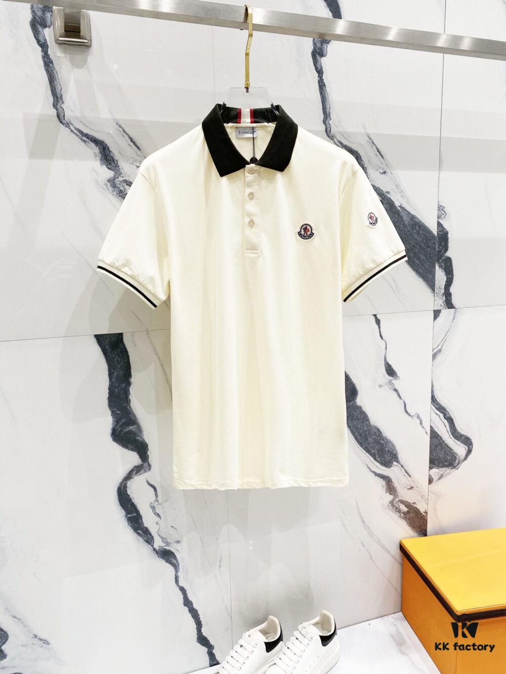 MONCLER Turn-down Collar Polo Shirt with Contrast Trim and Branded Logo Patch