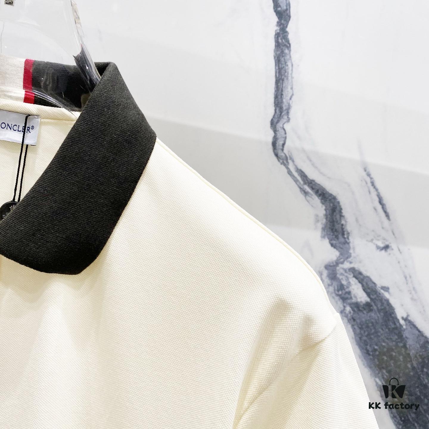 MONCLER Turn-down Collar Polo Shirt with Contrast Trim and Branded Logo Patch