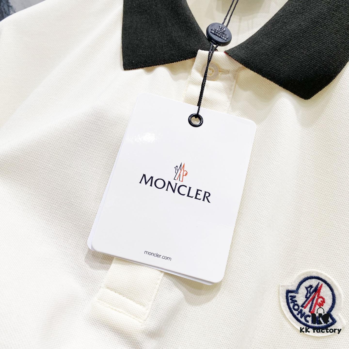 MONCLER Turn-down Collar Polo Shirt with Contrast Trim and Branded Logo Patch