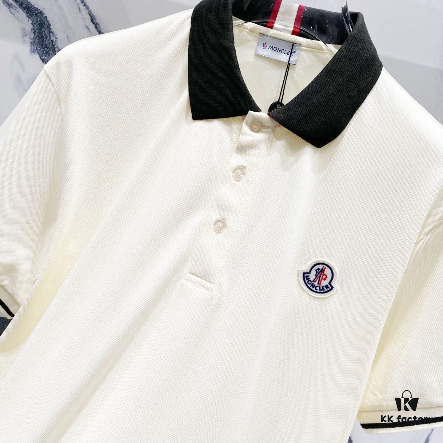 MONCLER Turn-down Collar Polo Shirt with Contrast Trim and Branded Logo Patch