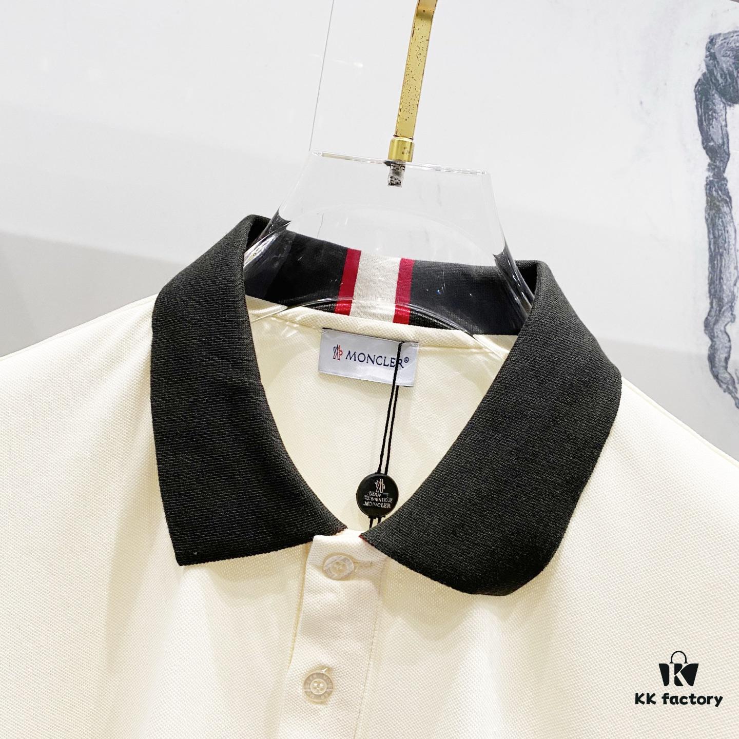 MONCLER Turn-down Collar Polo Shirt with Contrast Trim and Branded Logo Patch