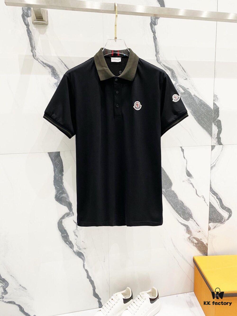 MONCLER Turn-down Polo Shirt with Contrast Collar and Brand Logo Badge