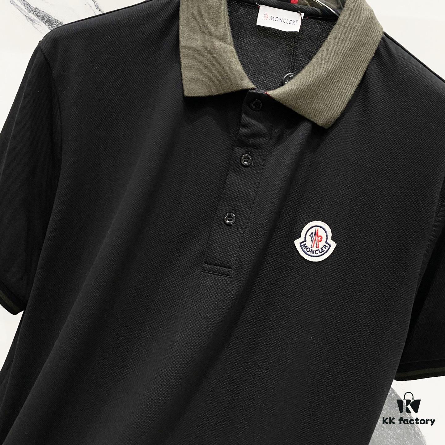 MONCLER Turn-down Polo Shirt with Contrast Collar and Brand Logo Badge