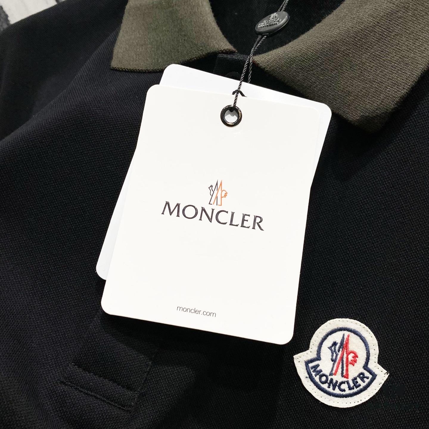 MONCLER Turn-down Polo Shirt with Contrast Collar and Brand Logo Badge