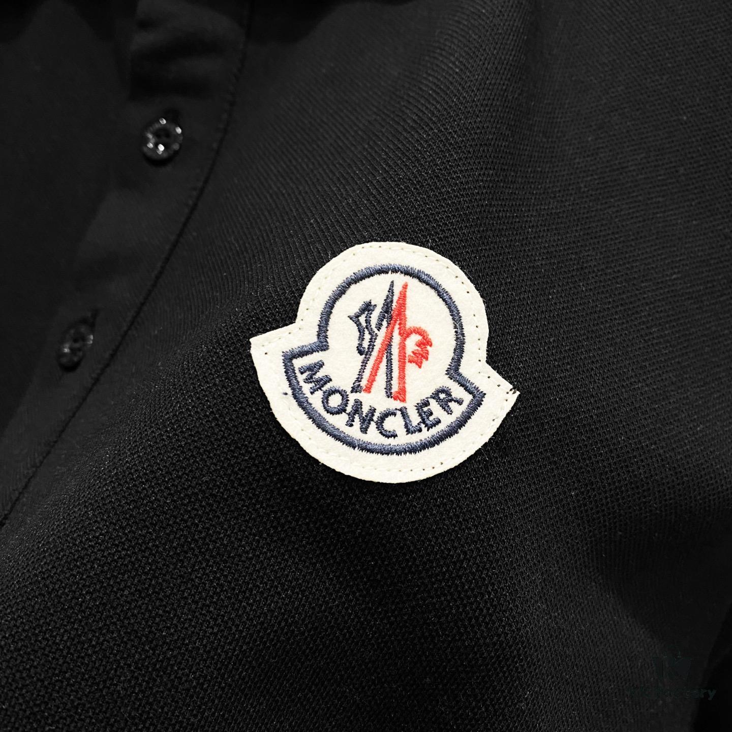 MONCLER Turn-down Polo Shirt with Contrast Collar and Brand Logo Badge