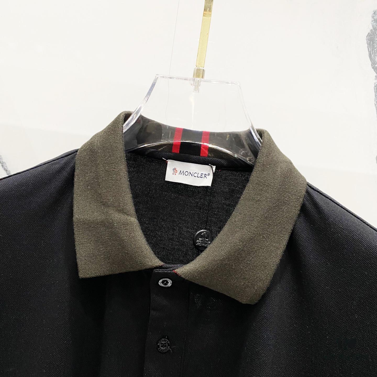 MONCLER Turn-down Polo Shirt with Contrast Collar and Brand Logo Badge