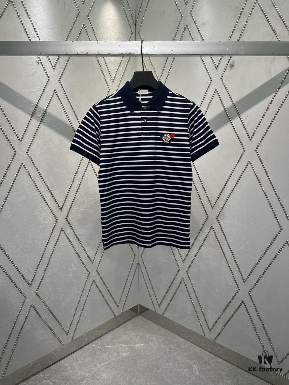 Moncler 25SS New Navy Blue Striped T-Shirt Polo Shirt with Brand Embroidery on Chest, High Version!