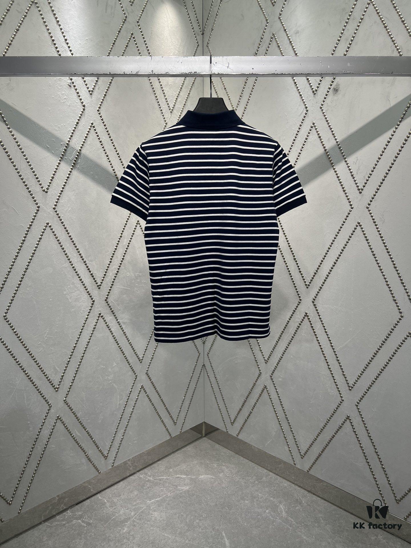 Moncler 25SS New Navy Blue Striped T-Shirt Polo Shirt with Brand Embroidery on Chest, High Version!