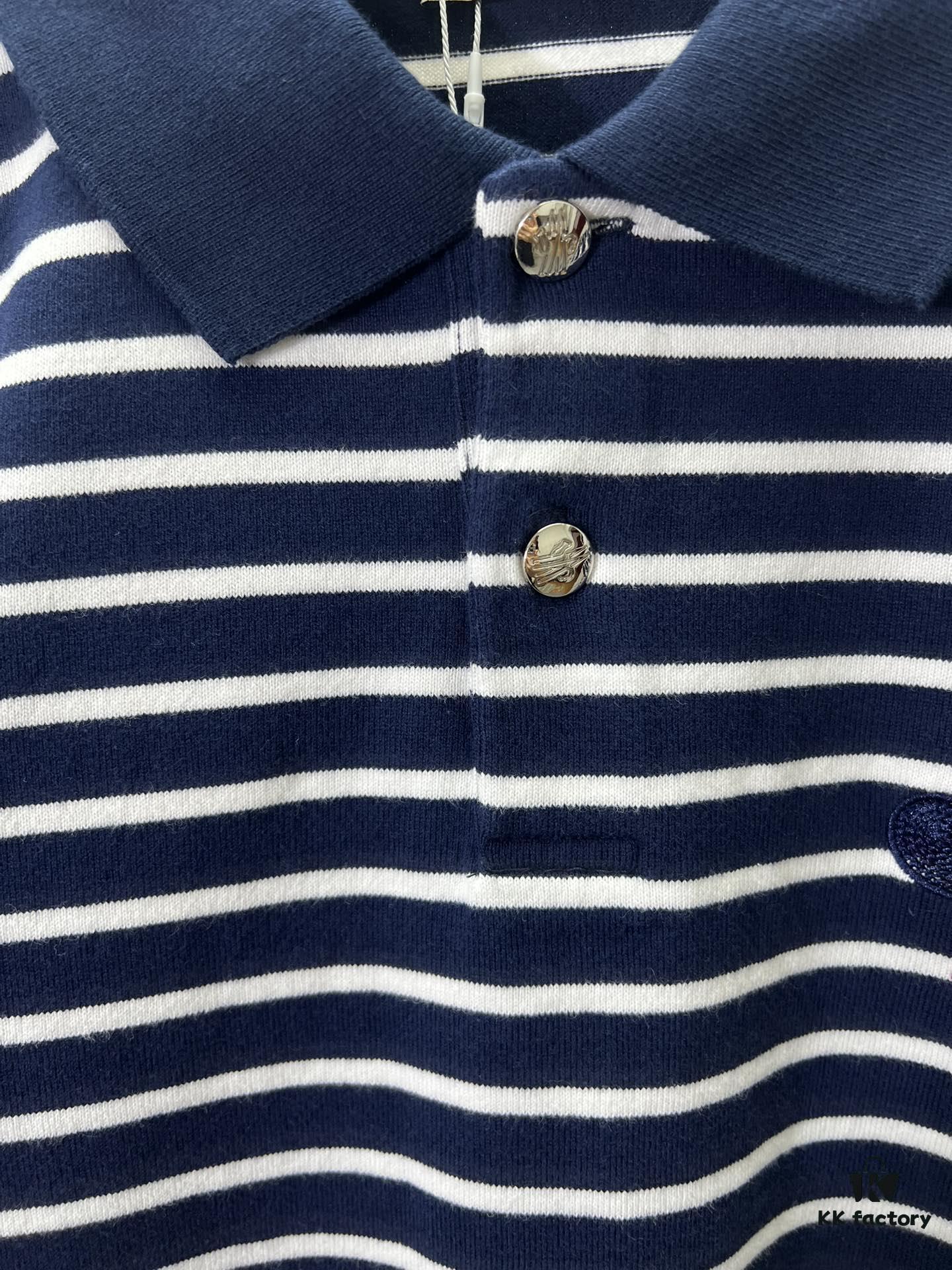 Moncler 25SS New Navy Blue Striped T-Shirt Polo Shirt with Brand Embroidery on Chest, High Version!
