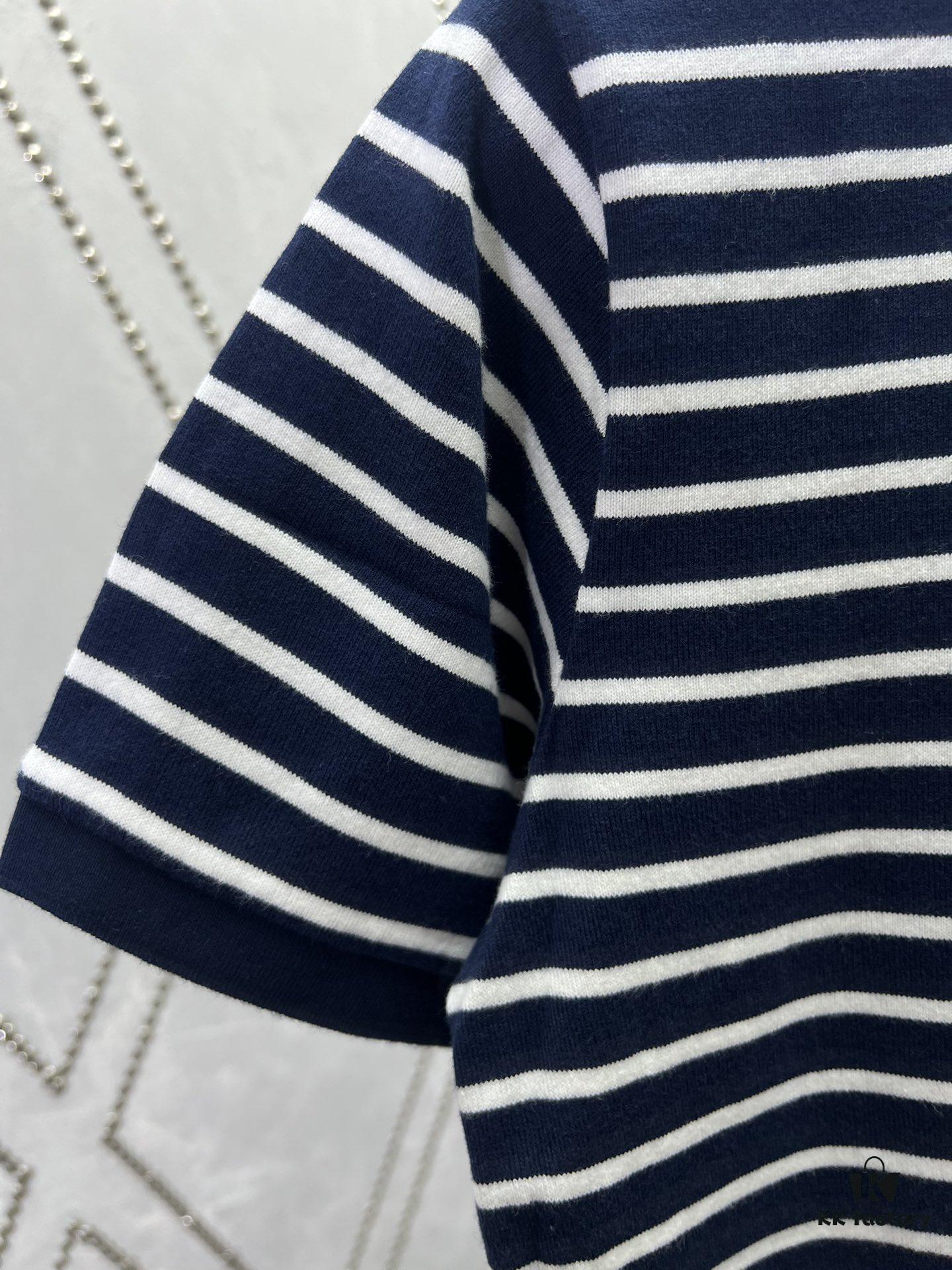 Moncler 25SS New Navy Blue Striped T-Shirt Polo Shirt with Brand Embroidery on Chest, High Version!