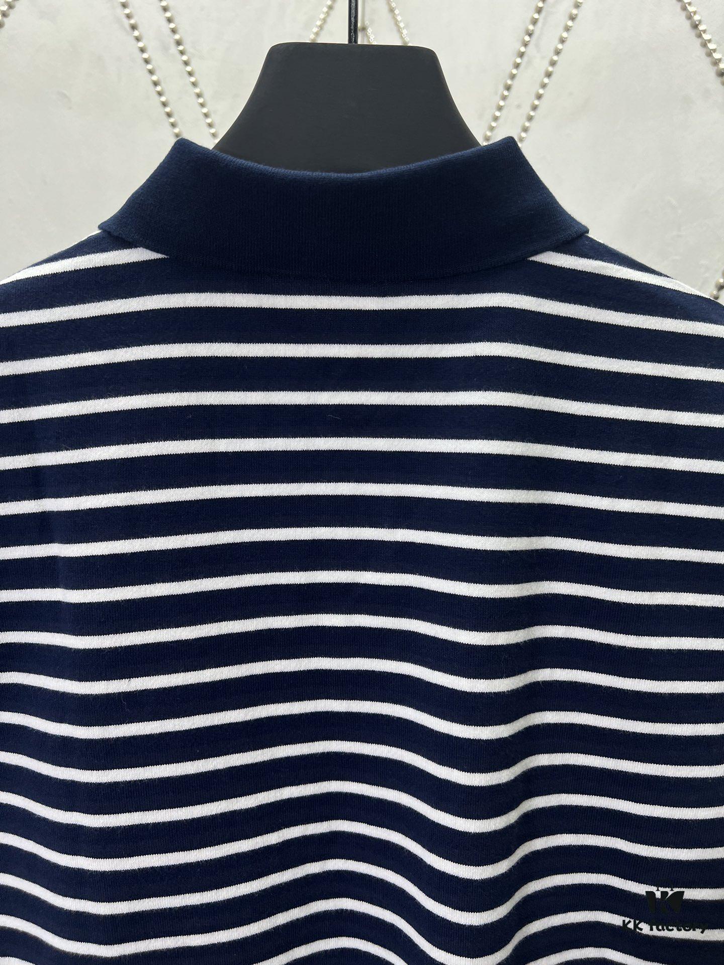 Moncler 25SS New Navy Blue Striped T-Shirt Polo Shirt with Brand Embroidery on Chest, High Version!