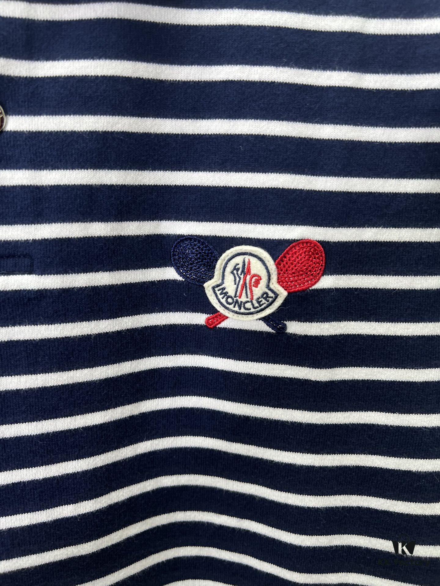 Moncler 25SS New Navy Blue Striped T-Shirt Polo Shirt with Brand Embroidery on Chest, High Version!