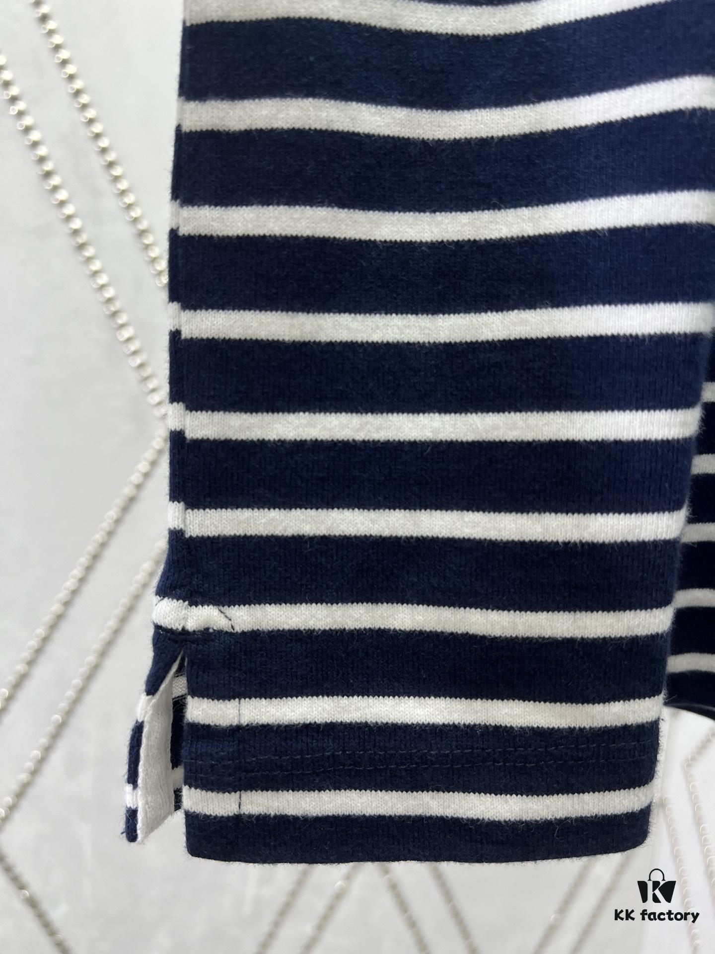 Moncler 25SS New Navy Blue Striped T-Shirt Polo Shirt with Brand Embroidery on Chest, High Version!