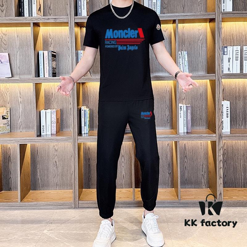 MONCLER 2025 Official Website Same Style Summer Men's Double Mercerized High-Quality Set Using Imported Original Fabric, Trendy Fashion Style, Versatile Bestseller