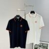 Hermes 2025SS Summer New Color-Block Collar Knit Polo Shirt, 100% Piqué Cotton, Smooth 16-Gauge Knitted Short-Sleeve, Ultra-Soft and Delicate Handfeel, Elegant and Low-Key Luxury
