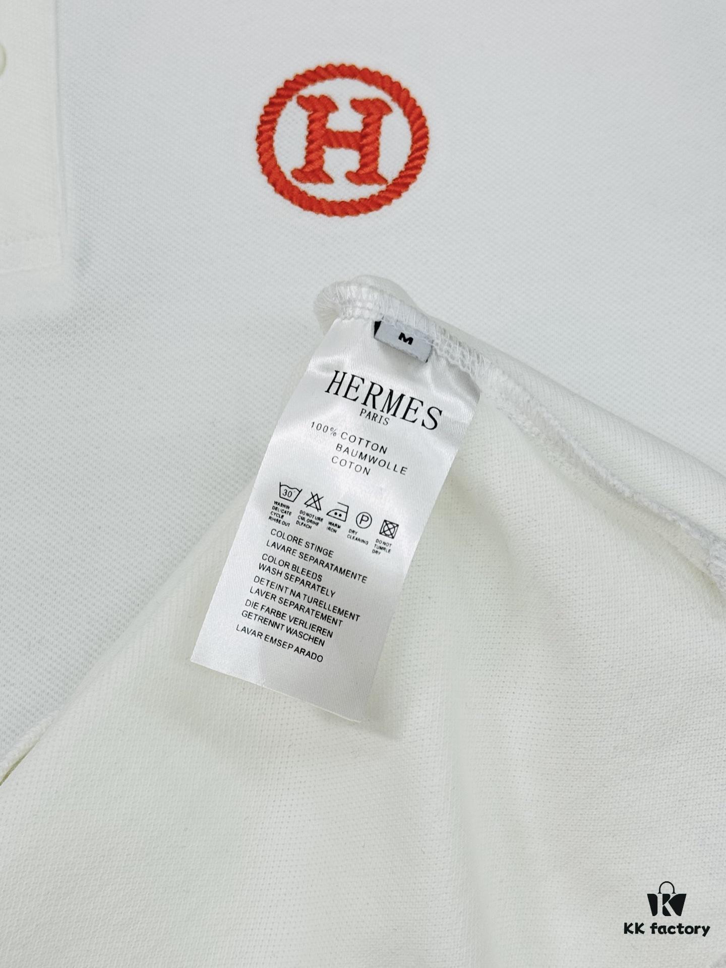 Hermes 2025SS Summer New Color-Block Collar Knit Polo Shirt, 100% Piqué Cotton, Smooth 16-Gauge Knitted Short-Sleeve, Ultra-Soft and Delicate Handfeel, Elegant and Low-Key Luxury