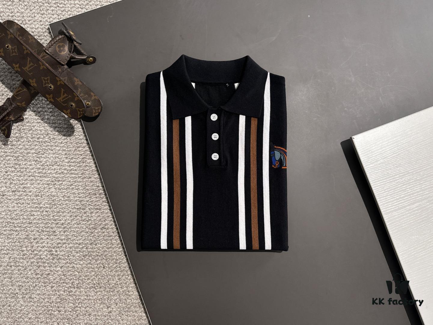 High-Quality Hermès 2025 Spring/Summer New Men's Notched Collar Short-Sleeve T-Shirt