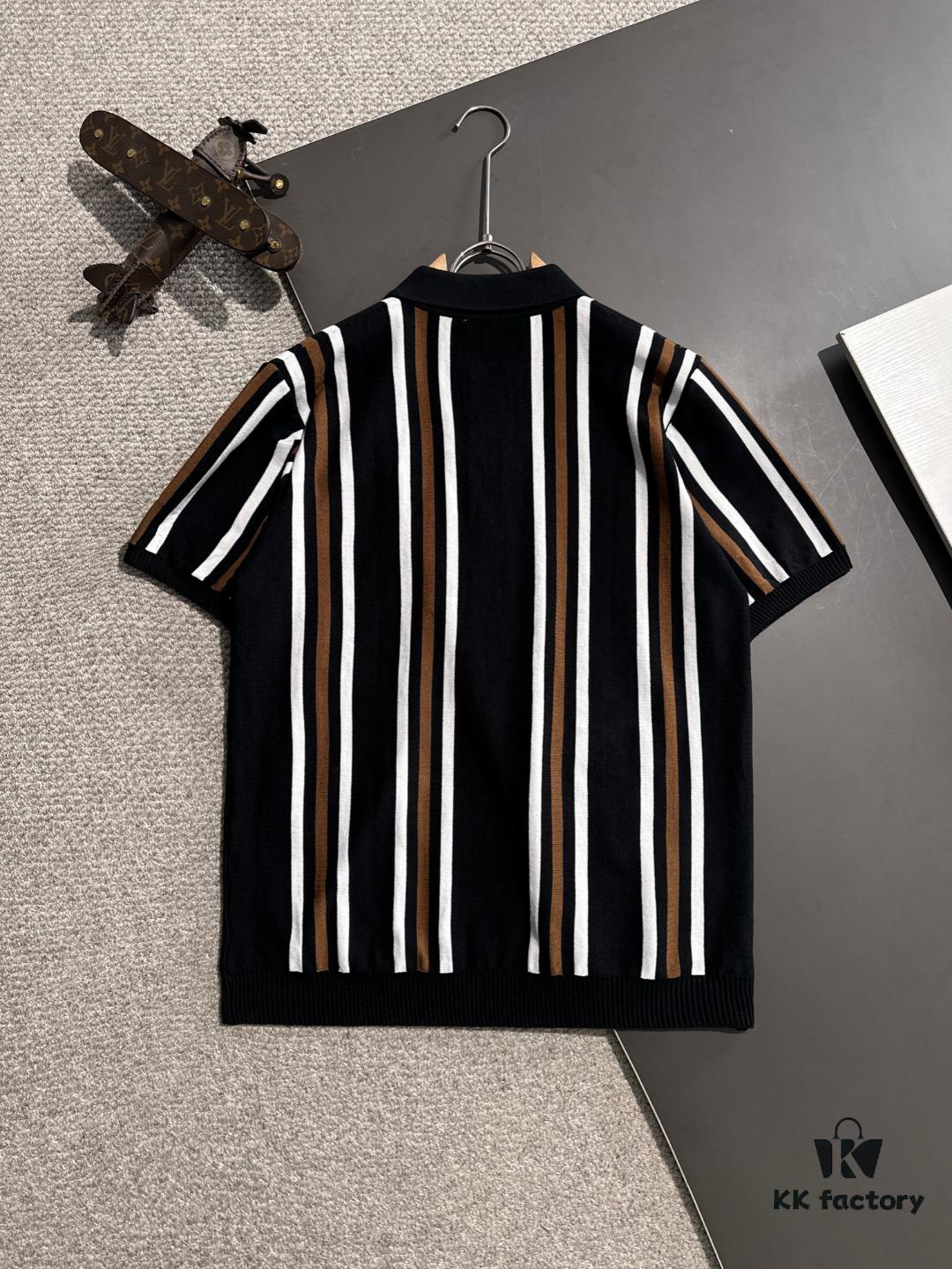 High-Quality Hermès 2025 Spring/Summer New Men's Notched Collar Short-Sleeve T-Shirt