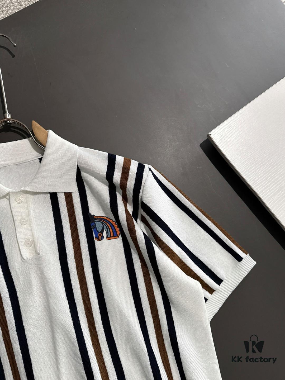 High-Quality Hermès 2025 Spring/Summer New Men's Notched Collar Short-Sleeve T-Shirt