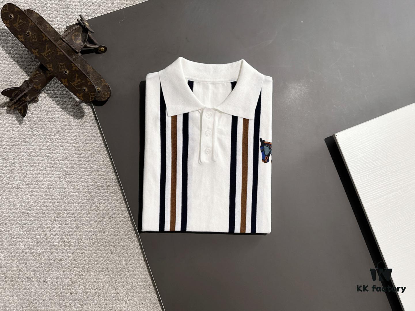 High-Quality Hermès 2025 Spring/Summer New Men's Notched Collar Short-Sleeve T-Shirt