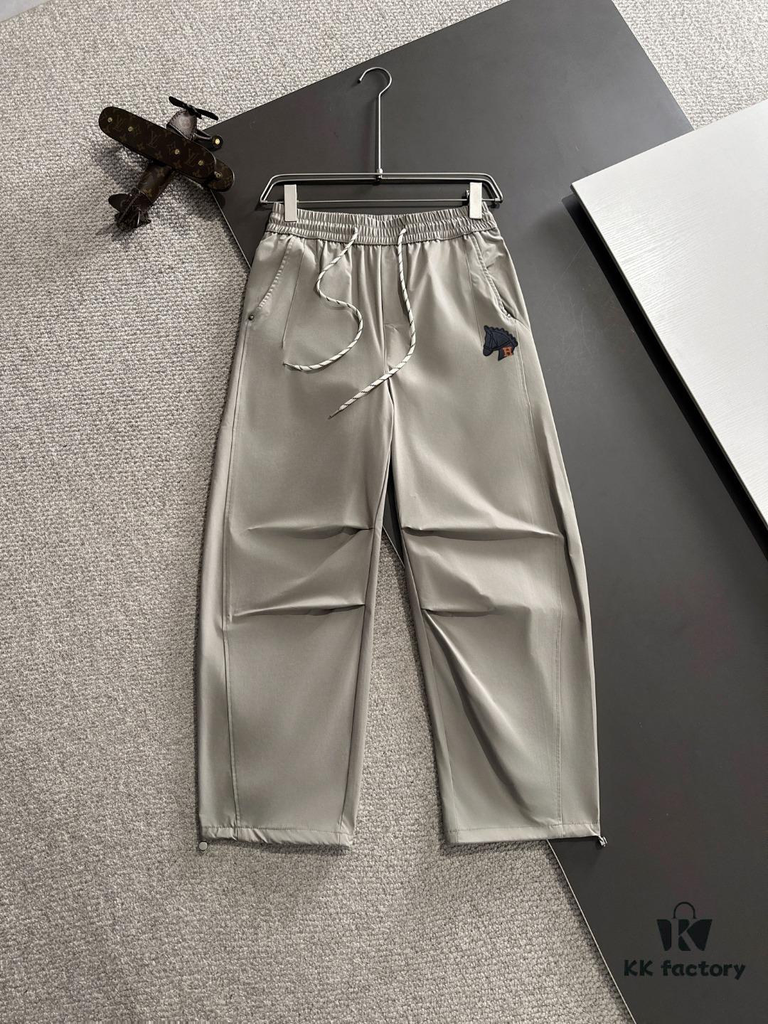 Hermes 2025 Spring and Summer New Elastic Waist Casual Pants, Lightweight Custom Counter Fabric, Breathable and Comfortable, Exquisite Details, Brand Design Concept, High Quality, Soft and Smooth Touch