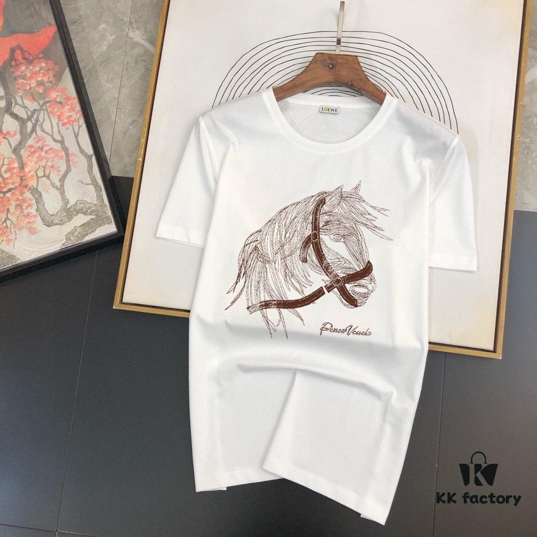 HERMES Men's Casual Short-Sleeve T-Shirt, Spring/Summer 2025 New Arrival, Premium Logo Craftsmanship, Imported Silk-Cotton Fabric, Stylish and Versatile Design