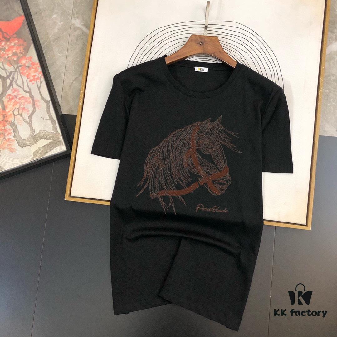 HERMES Men's Casual Short-Sleeve T-Shirt, Spring/Summer 2025 New Arrival, Premium Logo Craftsmanship, Imported Silk-Cotton Fabric, Stylish and Versatile Design
