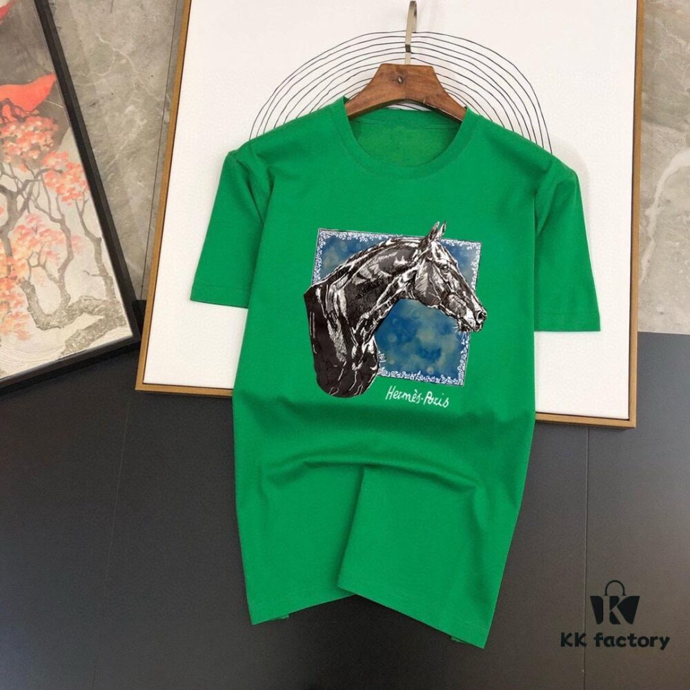 HERMES Men's Casual Short-Sleeve T-Shirt, Premium Logo Design, Imported Silk-Cotton Fabric, Slim Fit Style, Spring/Summer 2025 New Arrival