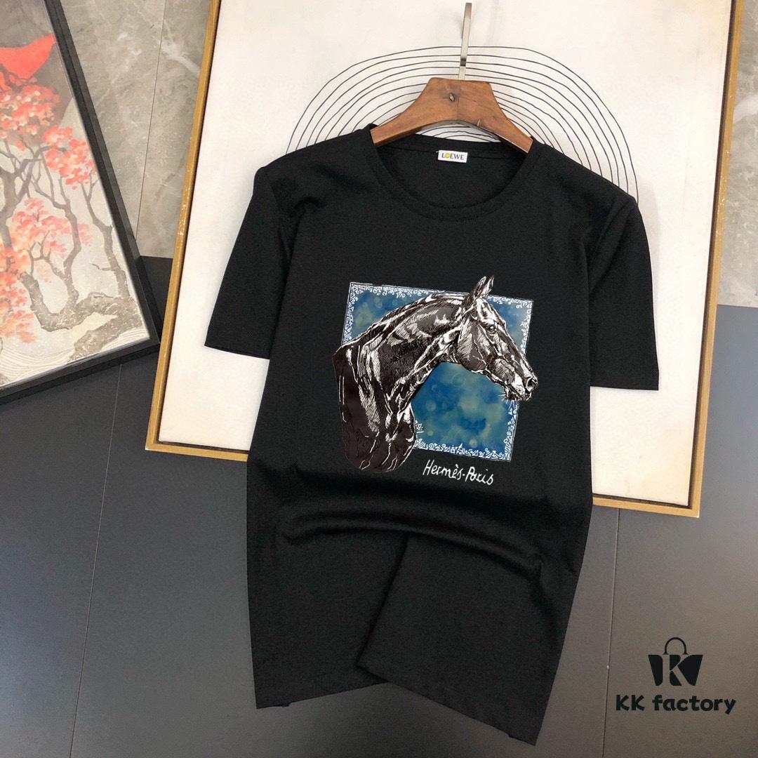 HERMES Men's Casual Short-Sleeve T-Shirt, Premium Logo Design, Imported Silk-Cotton Fabric, Slim Fit Style, Spring/Summer 2025 New Arrival