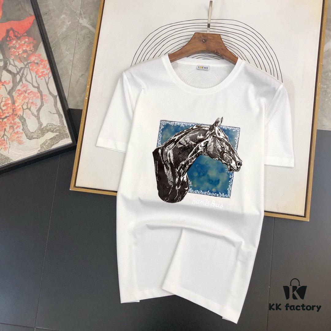 HERMES Men's Casual Short-Sleeve T-Shirt, Premium Logo Design, Imported Silk-Cotton Fabric, Slim Fit Style, Spring/Summer 2025 New Arrival