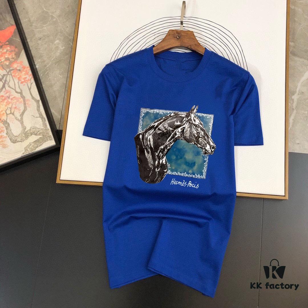 HERMES Men's Casual Short-Sleeve T-Shirt, Premium Logo Design, Imported Silk-Cotton Fabric, Slim Fit Style, Spring/Summer 2025 New Arrival